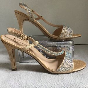 L Lorraine “Sassy” Rose Gold Sparkly Sandals
